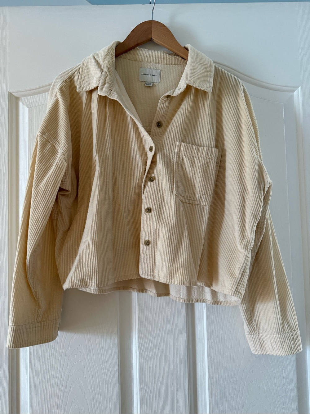 American Eagle Outfitters Cream Corduroy Button-Front Jacket